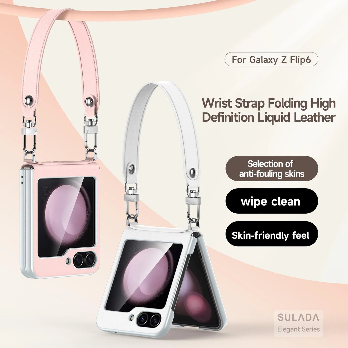 Leather  Case with Wrist Strap For Galaxy Z Flip Series