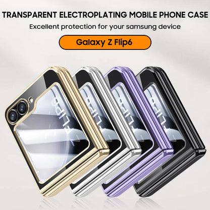 Shockproof Transparent Electroplating  Case with Hinge Protection For Galaxy Z Flip