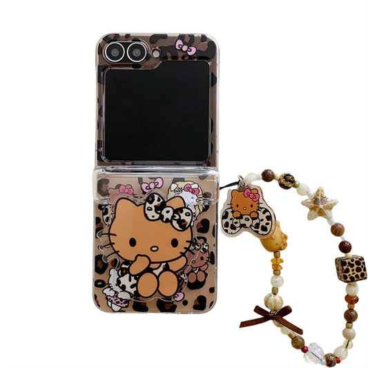 Leopard Kitty Design Case with Hinge Protection for Samsung Galaxy Z Flip Series