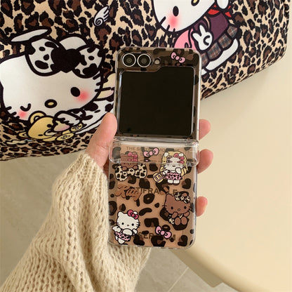 Leopard Kitty Design Case with Hinge Protection for Samsung Galaxy Z Flip Series