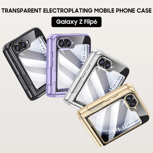 Shockproof Transparent Electroplating  Case with Hinge Protection For Galaxy Z Flip