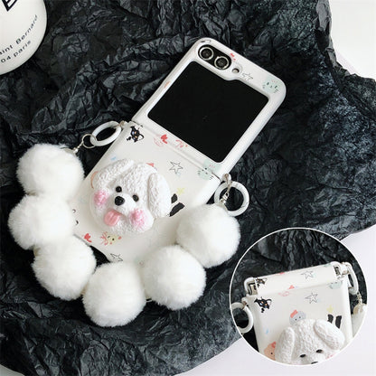 Cute Dog Design Leather Case for Galaxy Z Flip Series with Stand and Hinge Protection