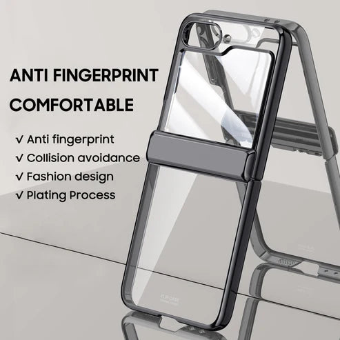 Shockproof Transparent Electroplating  Case with Hinge Protection For Galaxy Z Flip