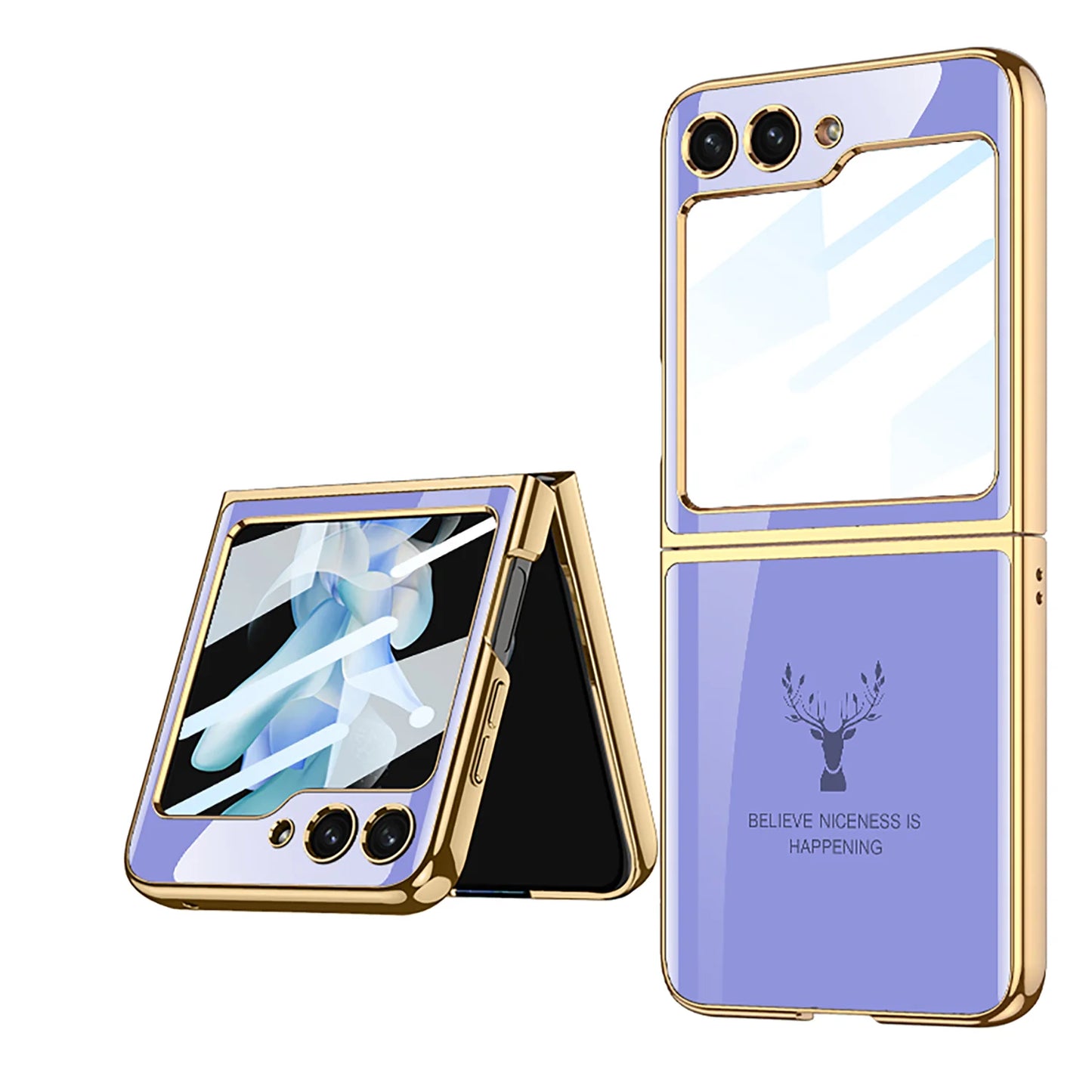 Deer Pattern Luxury Tempered Glass Case for Samsung Galaxy Z Flip3 Flip4 Flip5 5G