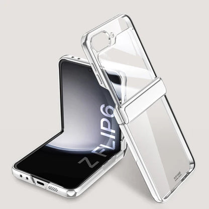 Shockproof Transparent Electroplating  Case with Hinge Protection For Galaxy Z Flip