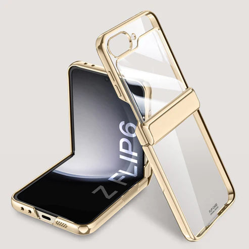 Shockproof Transparent Electroplating  Case with Hinge Protection For Galaxy Z Flip