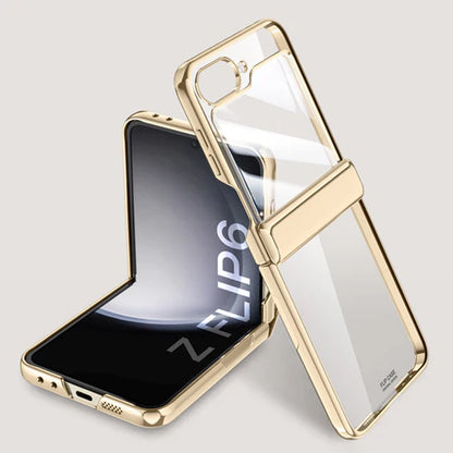 Shockproof Transparent Electroplating  Case with Hinge Protection For Galaxy Z Flip