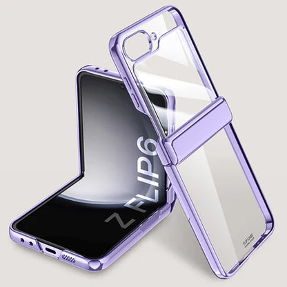 Shockproof Transparent Electroplating  Case with Hinge Protection For Galaxy Z Flip