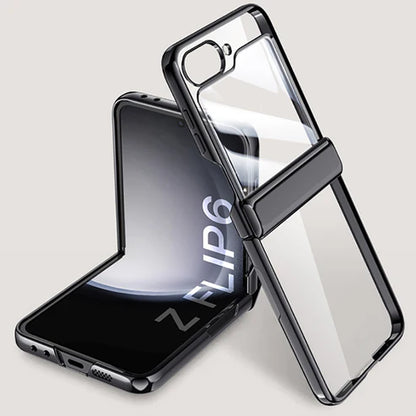 Shockproof Transparent Electroplating  Case with Hinge Protection For Galaxy Z Flip